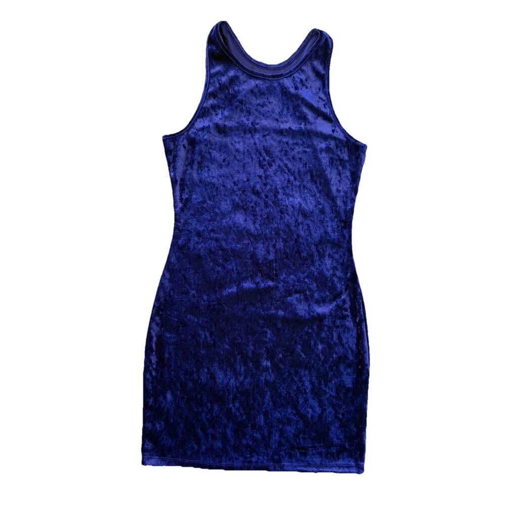 Blue Crushed Velvet Stretchy Disco Party Bodycon Dress Women’s Size Small